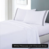 white soft microfibre sheet set with colourful embroidered stripe king charcoal stripe-0