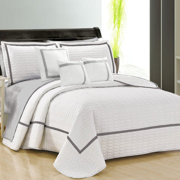 6 piece two tone embossed comforter set queen white-0