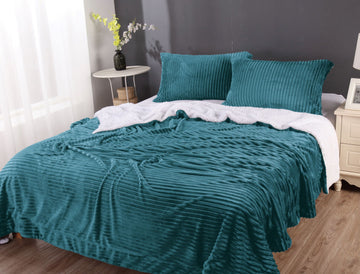 stripe flannel sherpa blanket king  teal-0