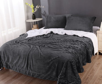 stripe flannel sherpa blanket queen charcoal-0