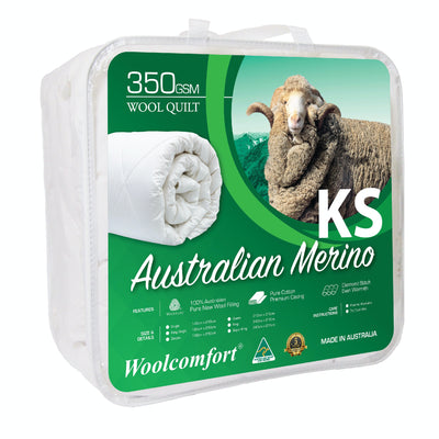 Woolcomfort Aus Made Merino Wool Quilt 350GSM 160x210cm King Single Size-0