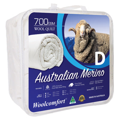 Woolcomfort Aus Made Merino Wool Quilt 700GSM 180x210cm Double Size-0