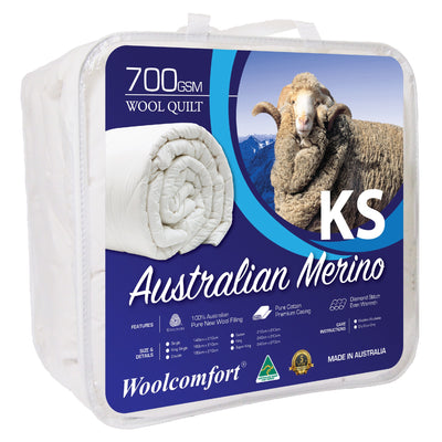 Woolcomfort Aus Made Merino Wool Quilt 700GSM 160x210cm King Single Size-0