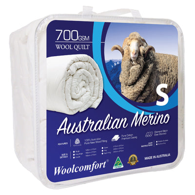 Woolcomfort Aus Made Merino Wool Quilt 700GSM 140x210cm Single Size-0