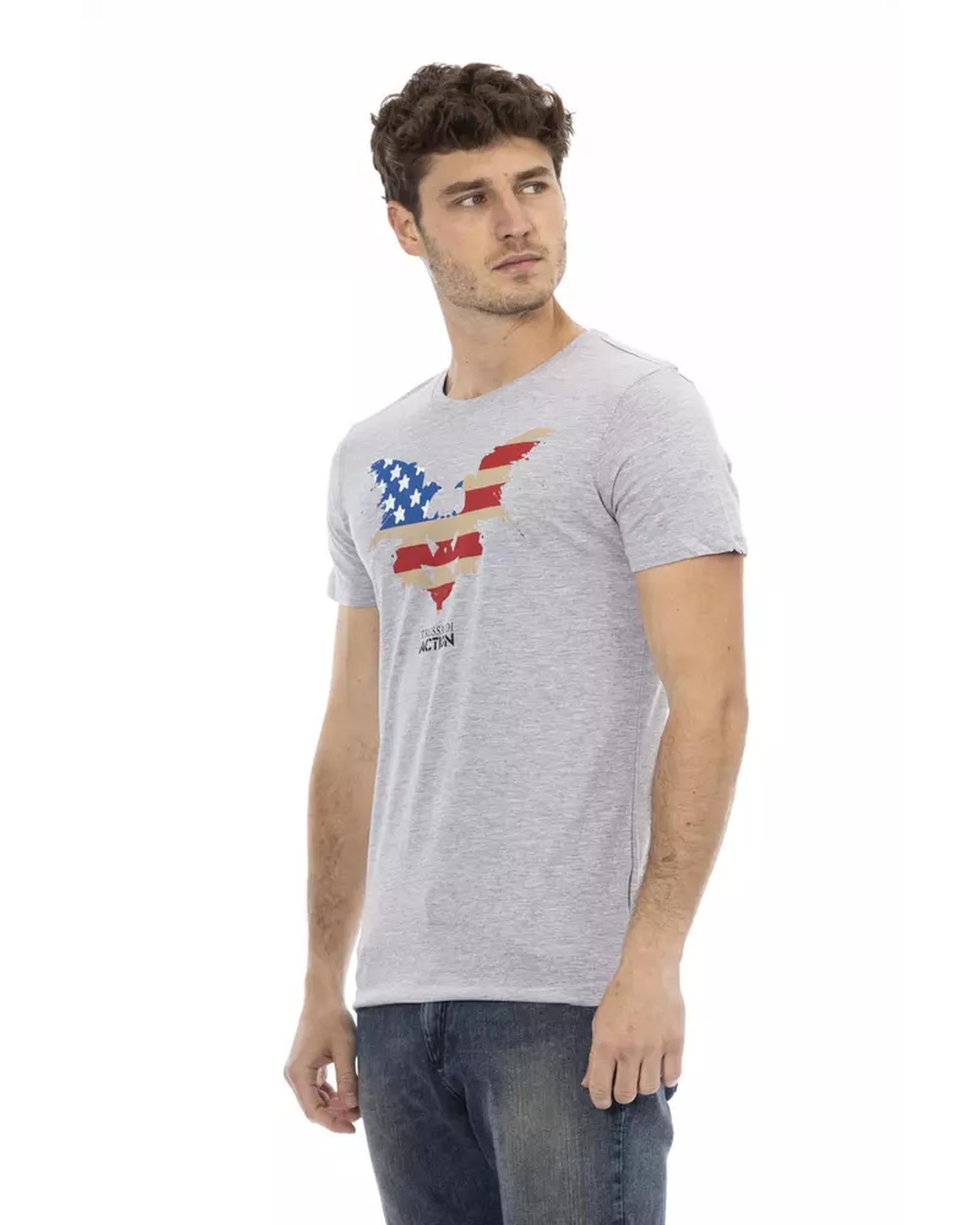 Short Sleeve Round Neck T-shirt with Front Print L Men-1