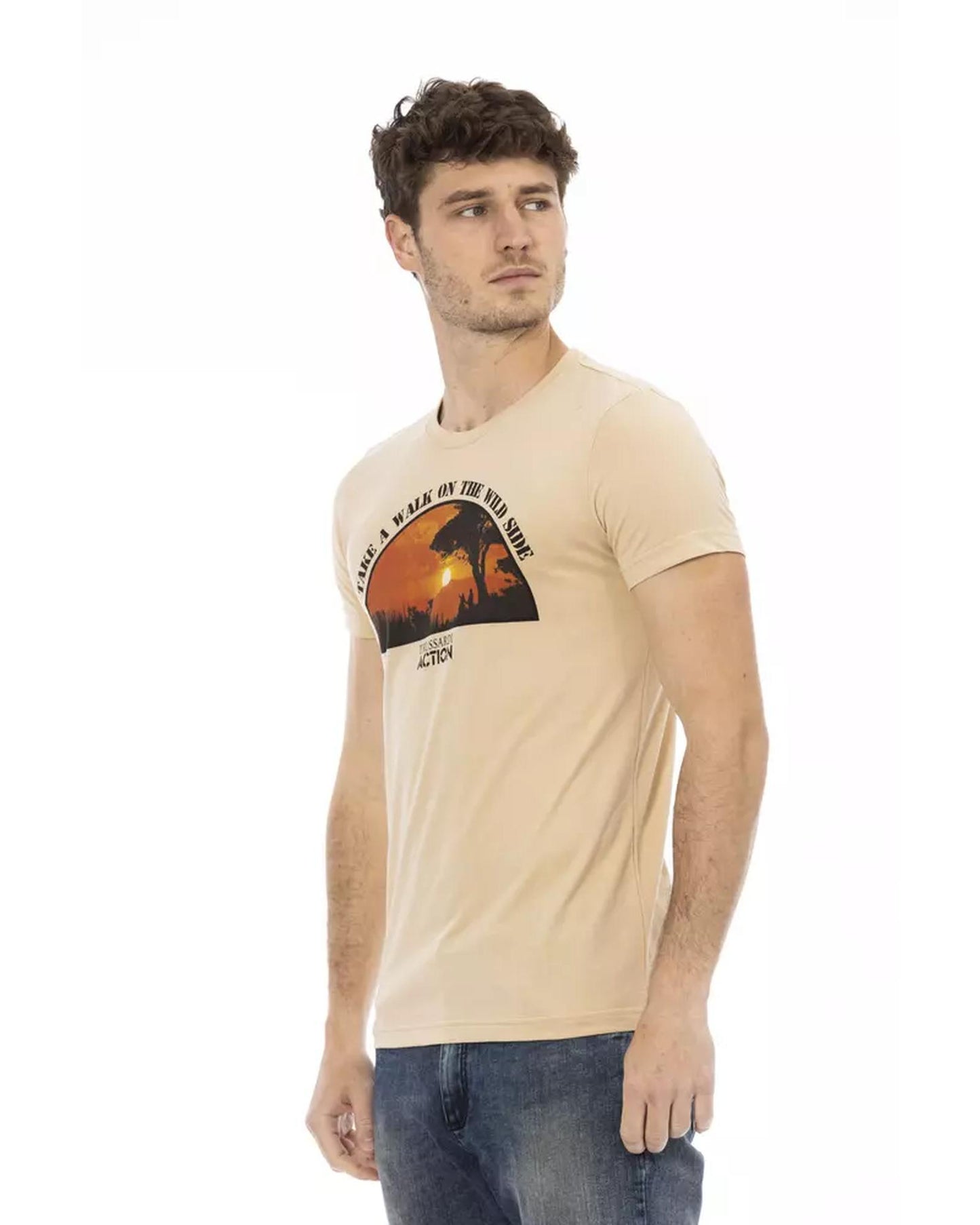 Short Sleeve T-shirt with Round Neck and Front Print L Men-1