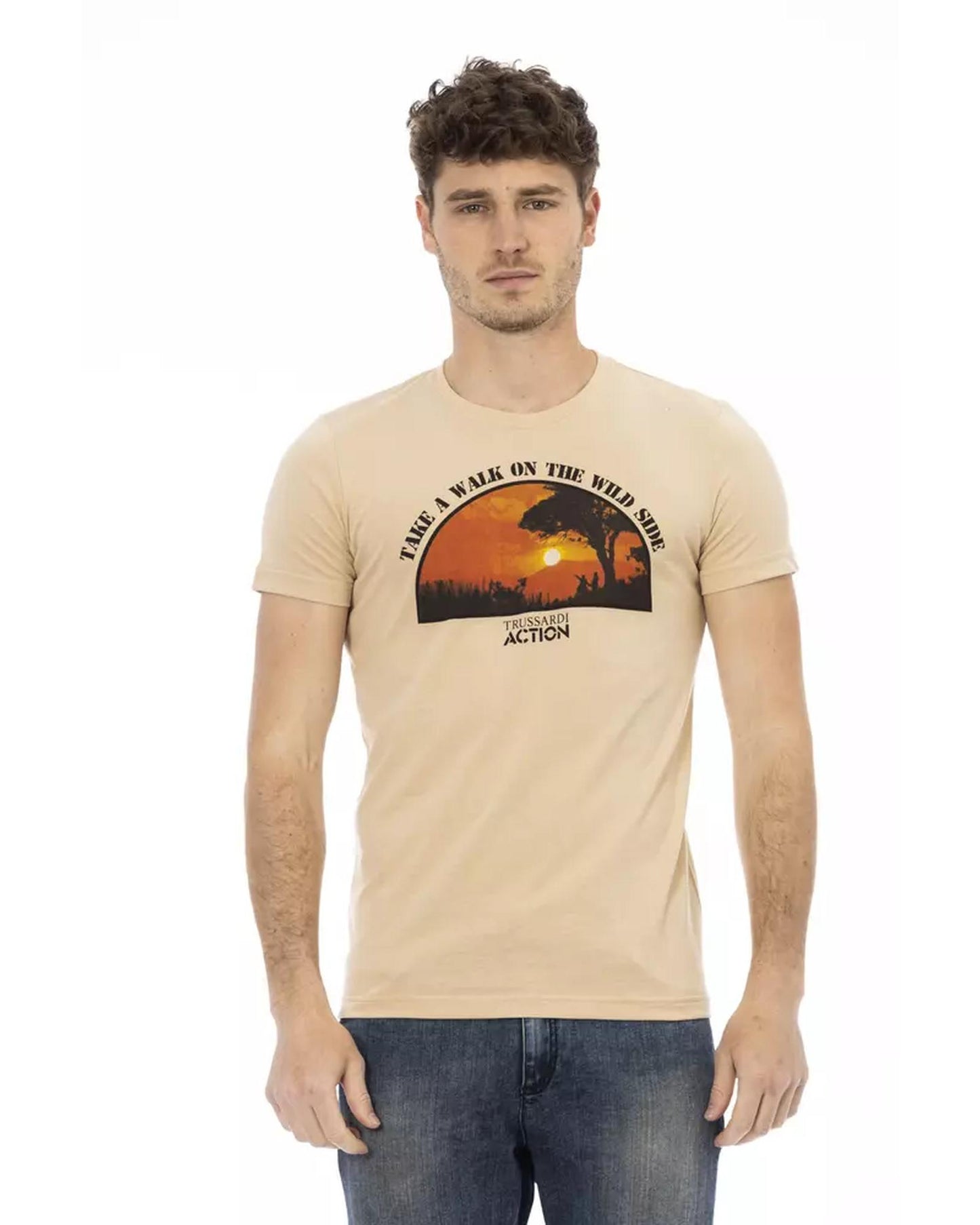 Short Sleeve T-shirt with Round Neck and Front Print XL Men-0