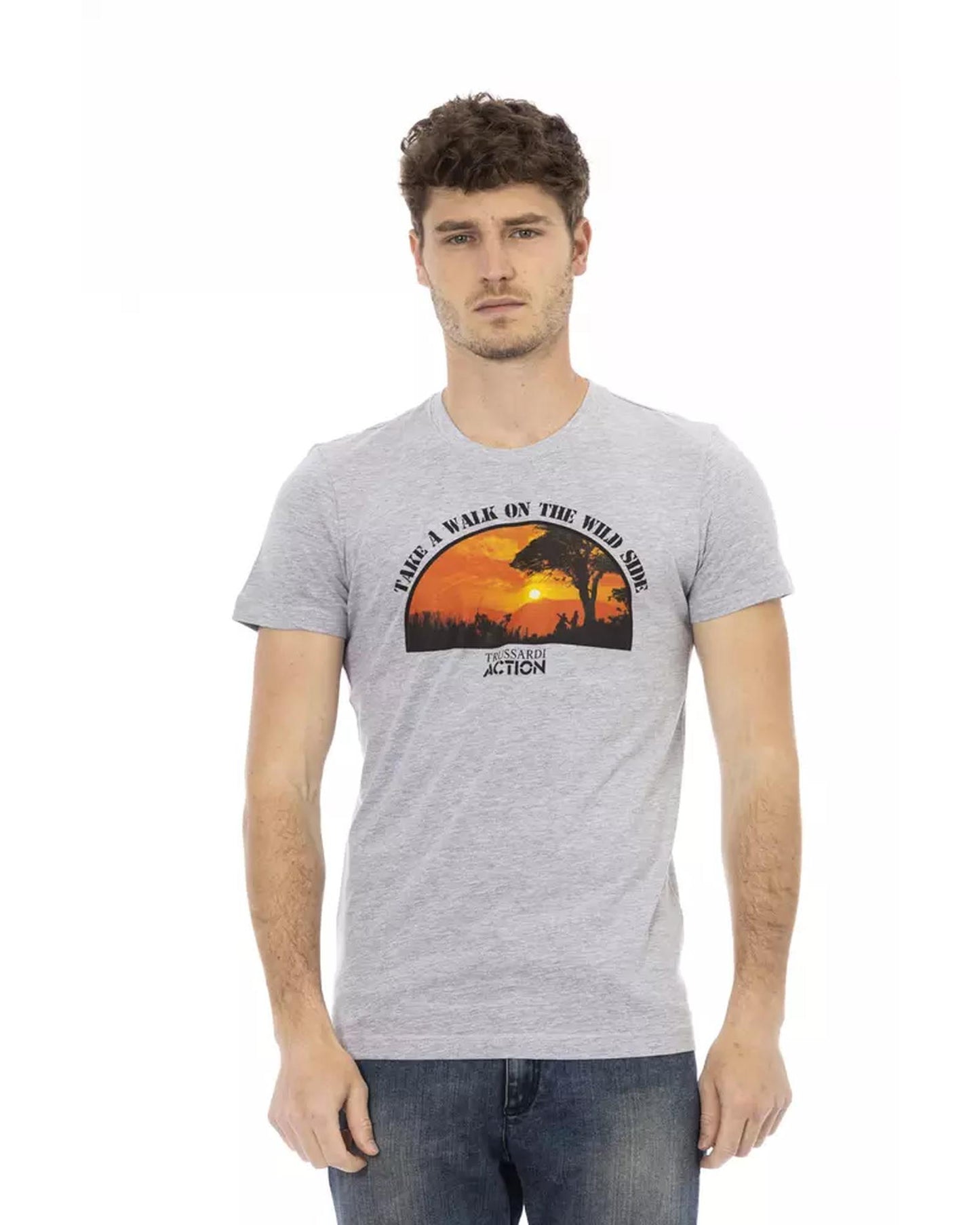 Short Sleeve T-shirt with Round Neck and Front Print L Men-0