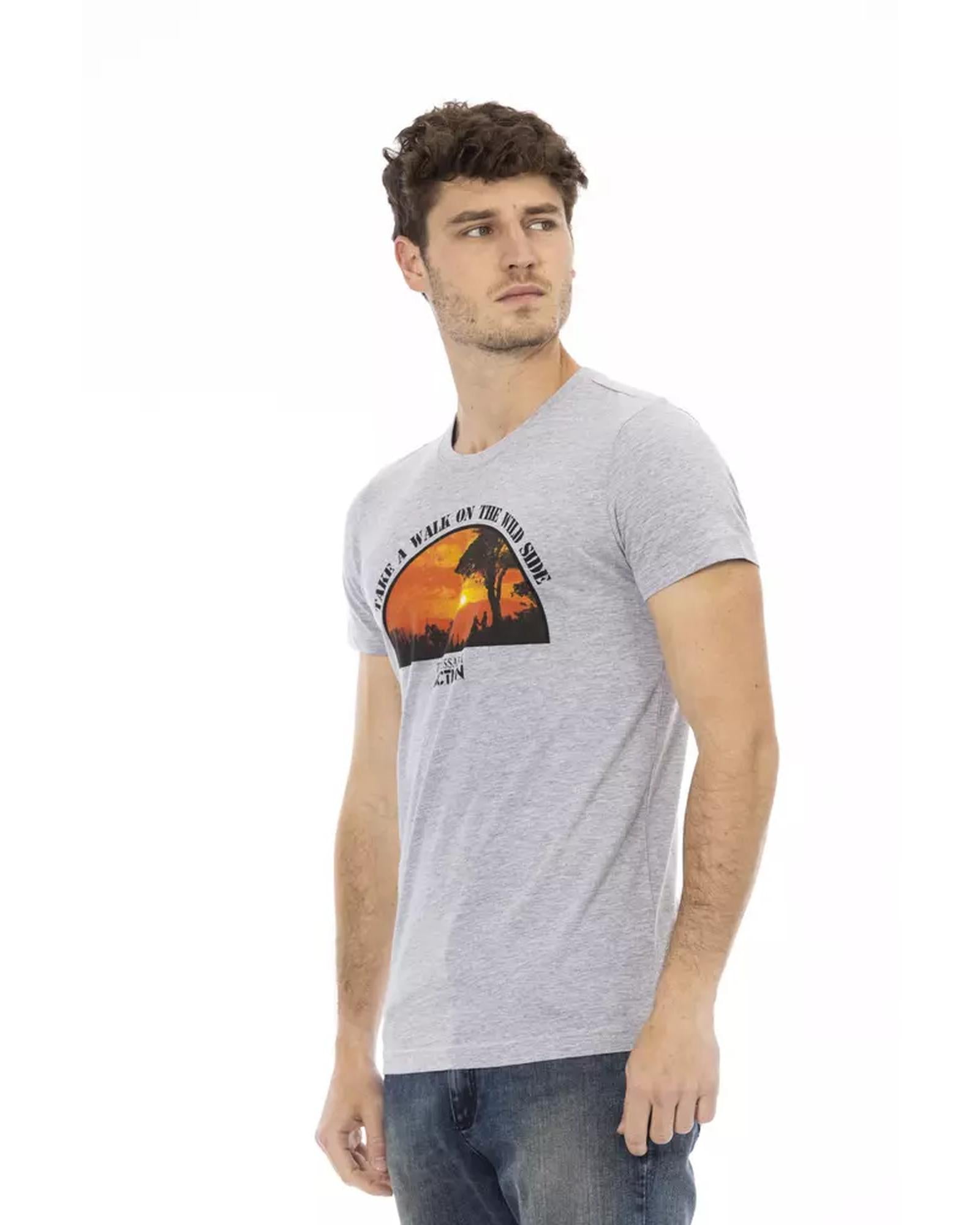 Short Sleeve T-shirt with Round Neck and Front Print L Men-1