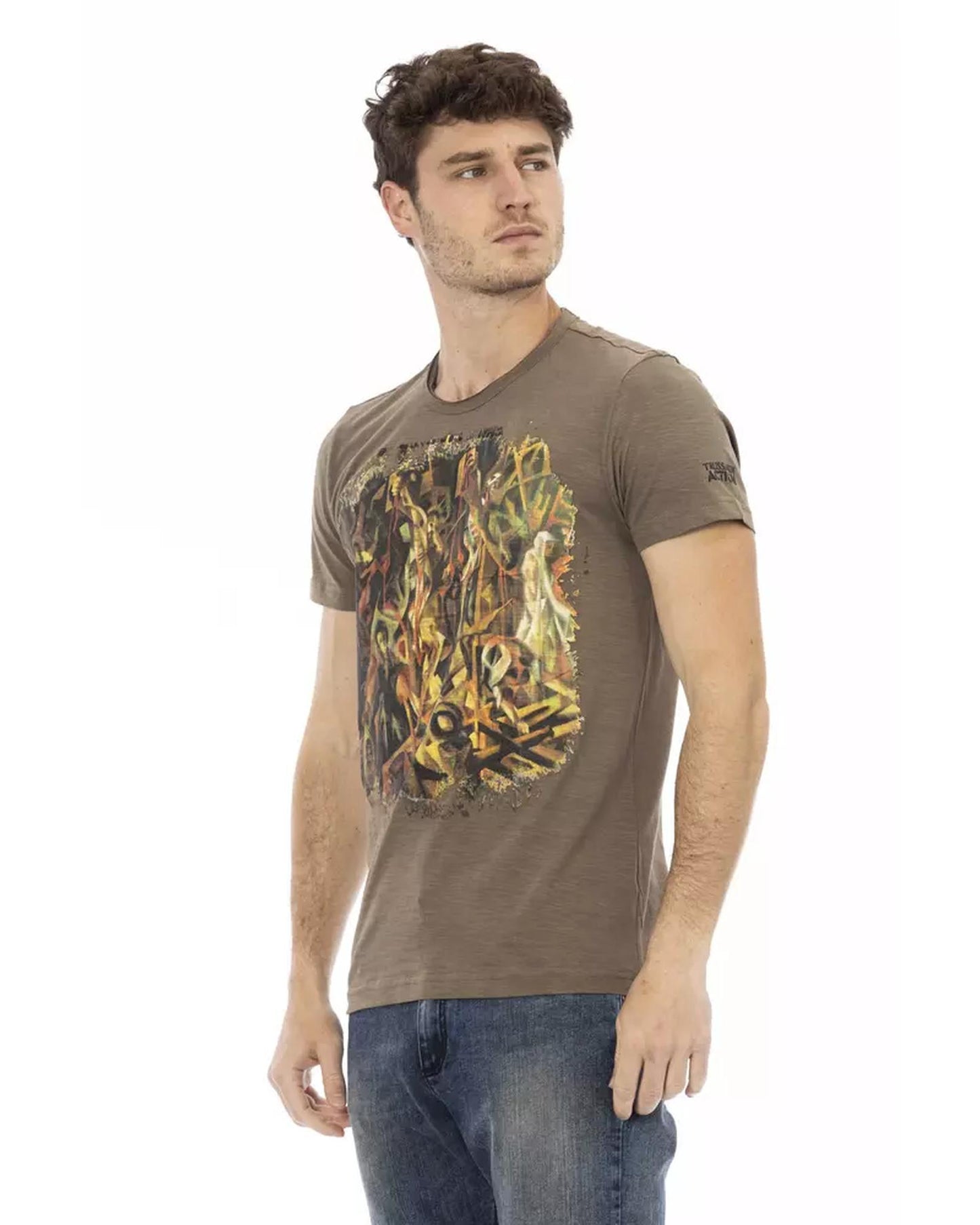 Printed Round Neck Short Sleeve T-shirt L Men-1