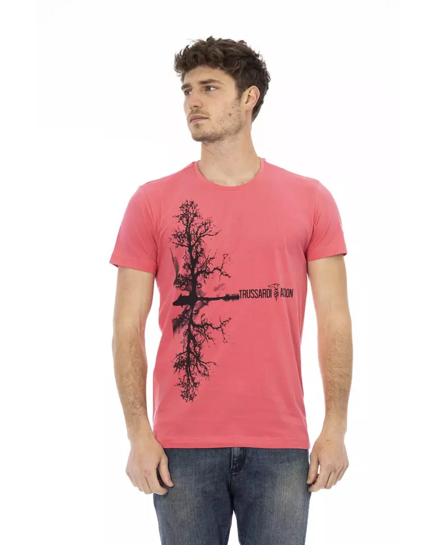 Short Sleeve T-shirt with Round Neck and Front Print L Men-0