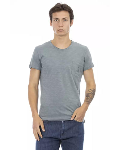 Short Sleeve T-shirt with Round Neck and Chest Pocket Print L Men-0