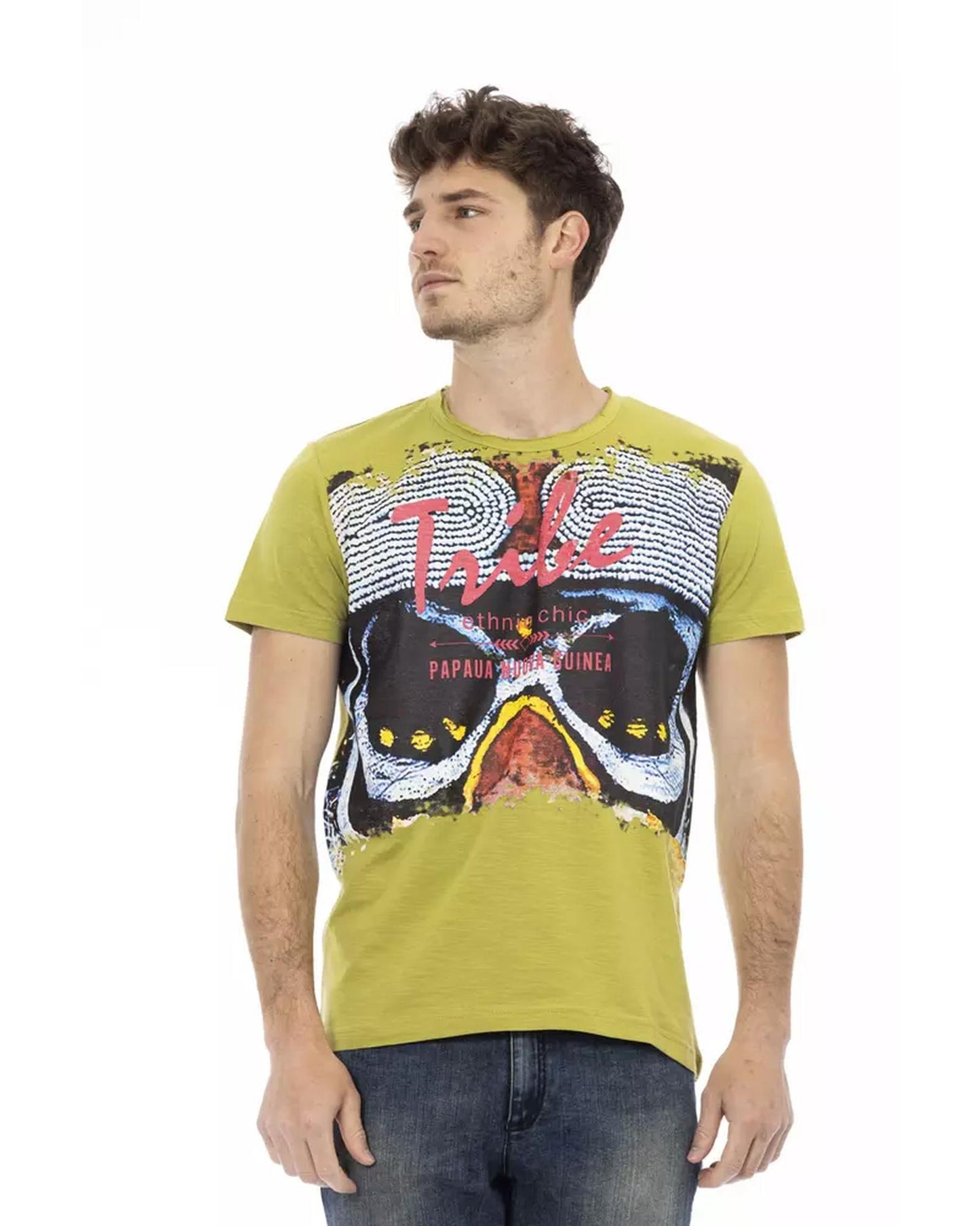 Short Sleeve T-shirt with Round Neck and Front Print L Men-0