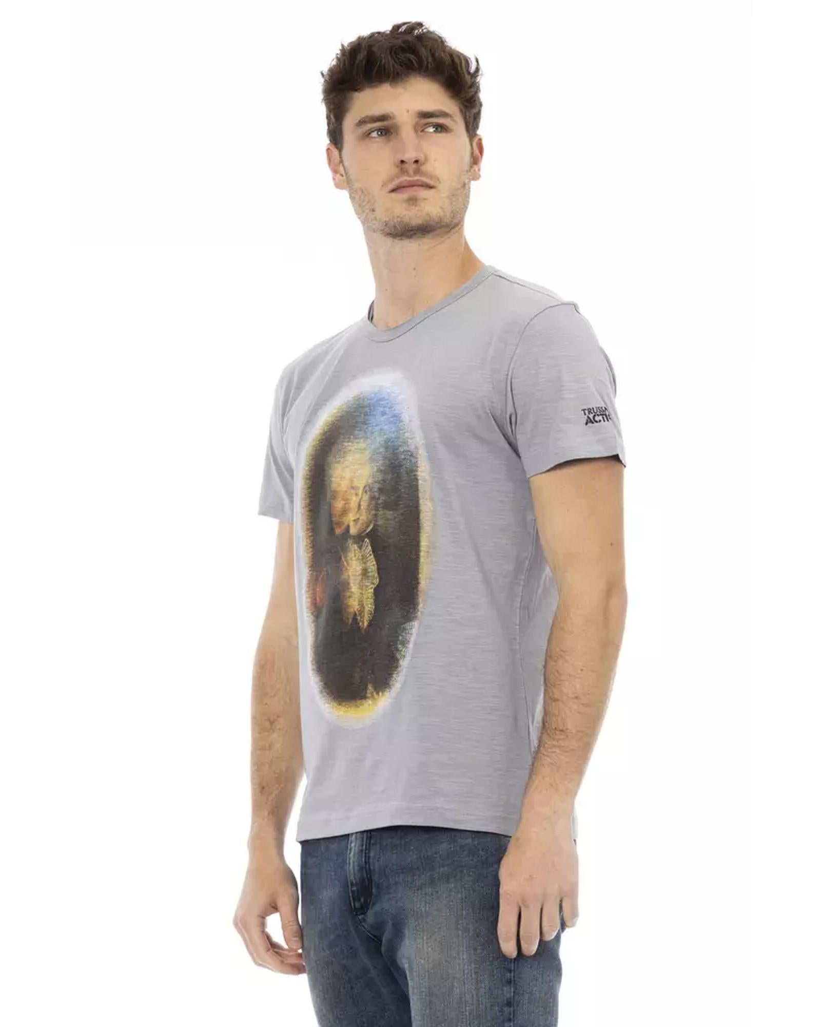 Short Sleeve T-shirt with Round Neck and Front Print L Men-1