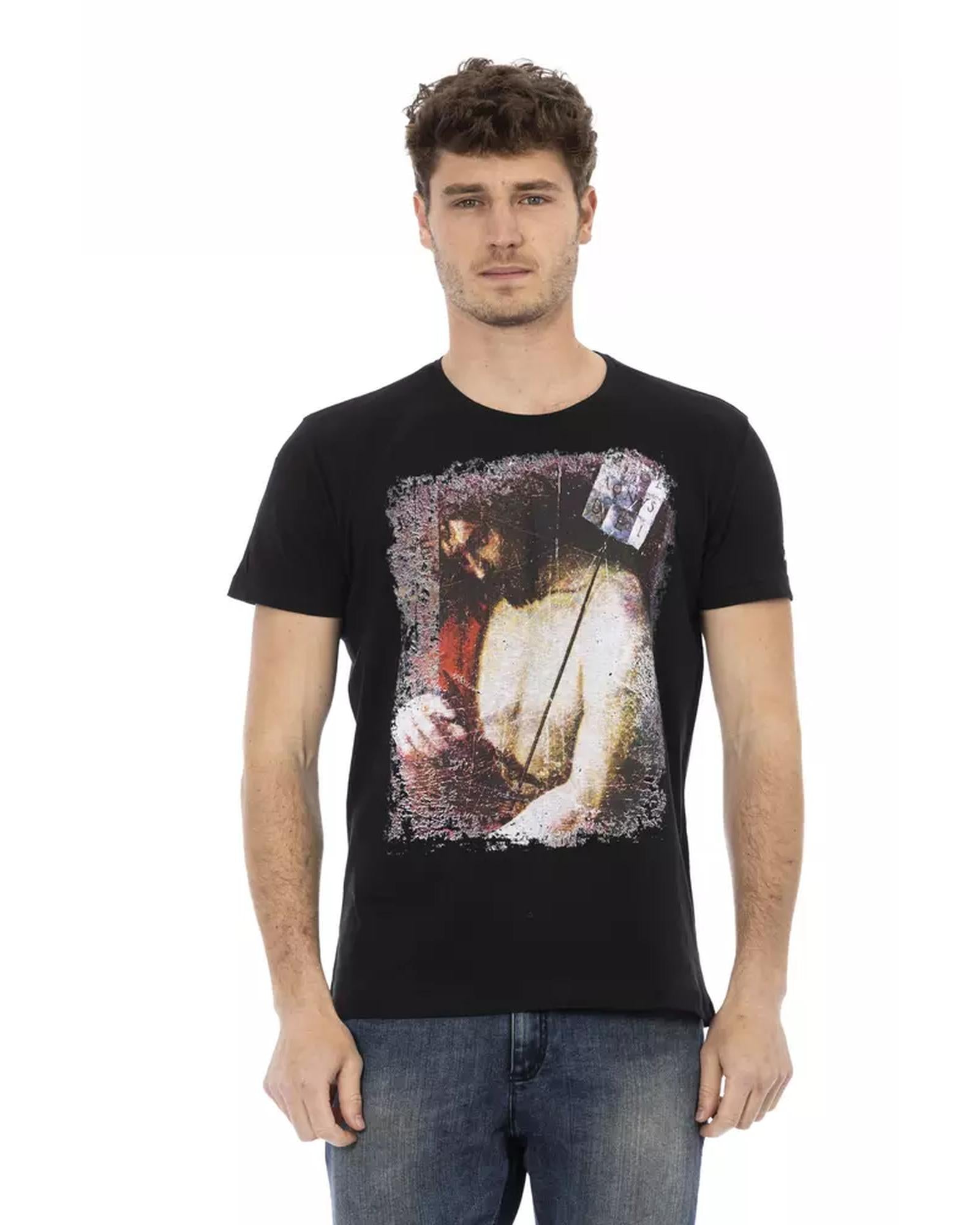 Short Sleeve T-shirt with Round Neck and Front Print L Men-0