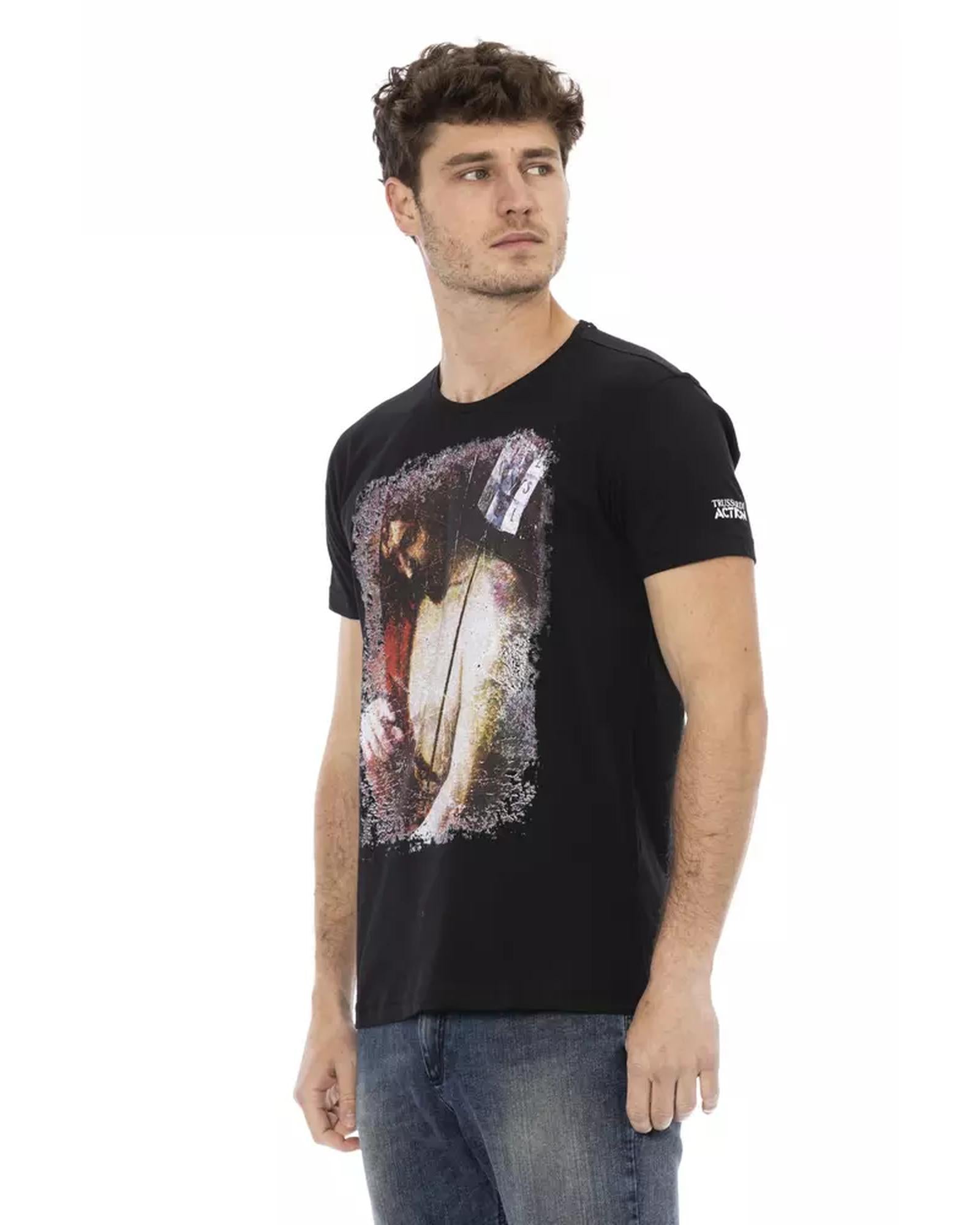 Short Sleeve T-shirt with Round Neck and Front Print L Men-1