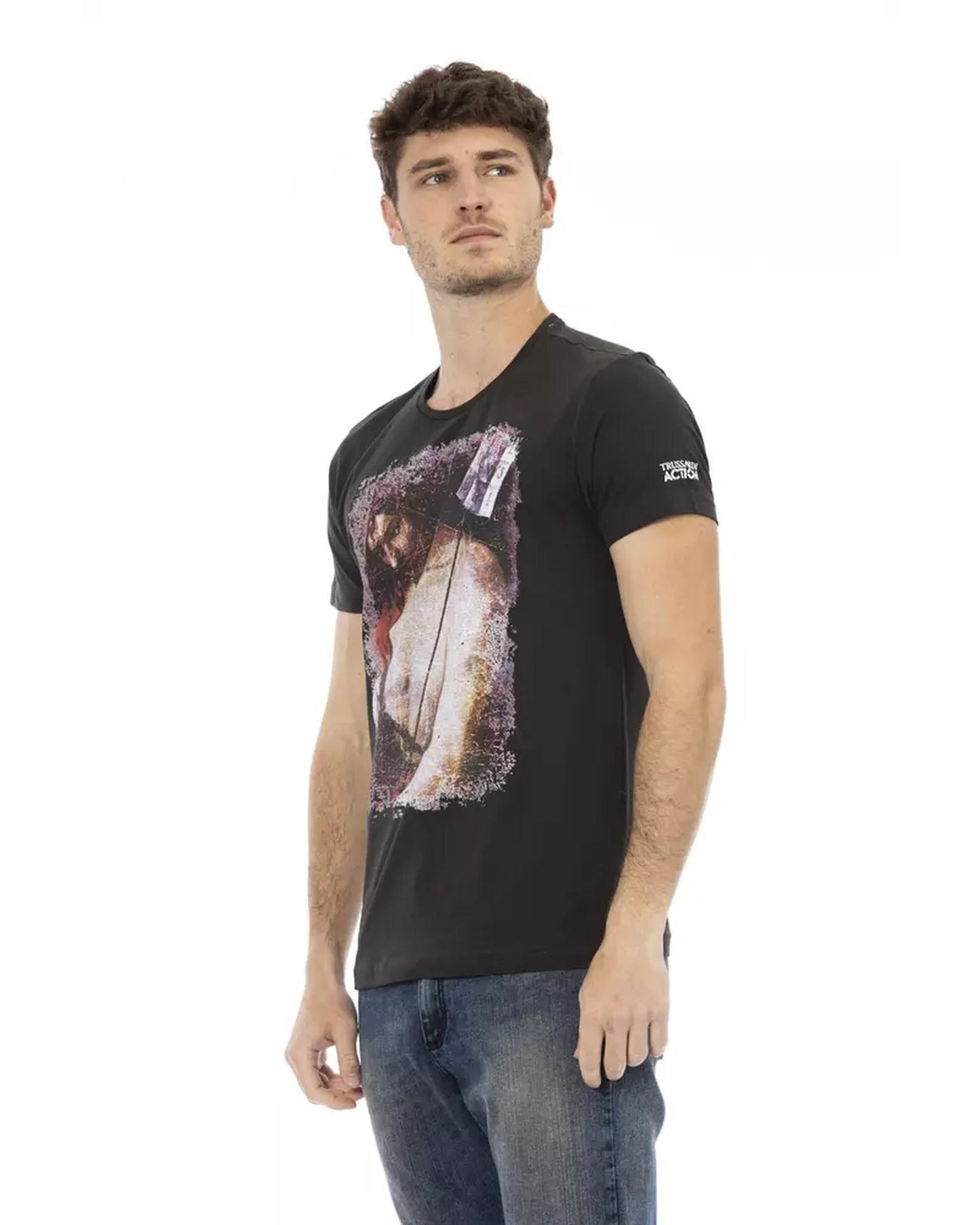 Short Sleeve T-shirt with Round Neck and Front Print L Men-1