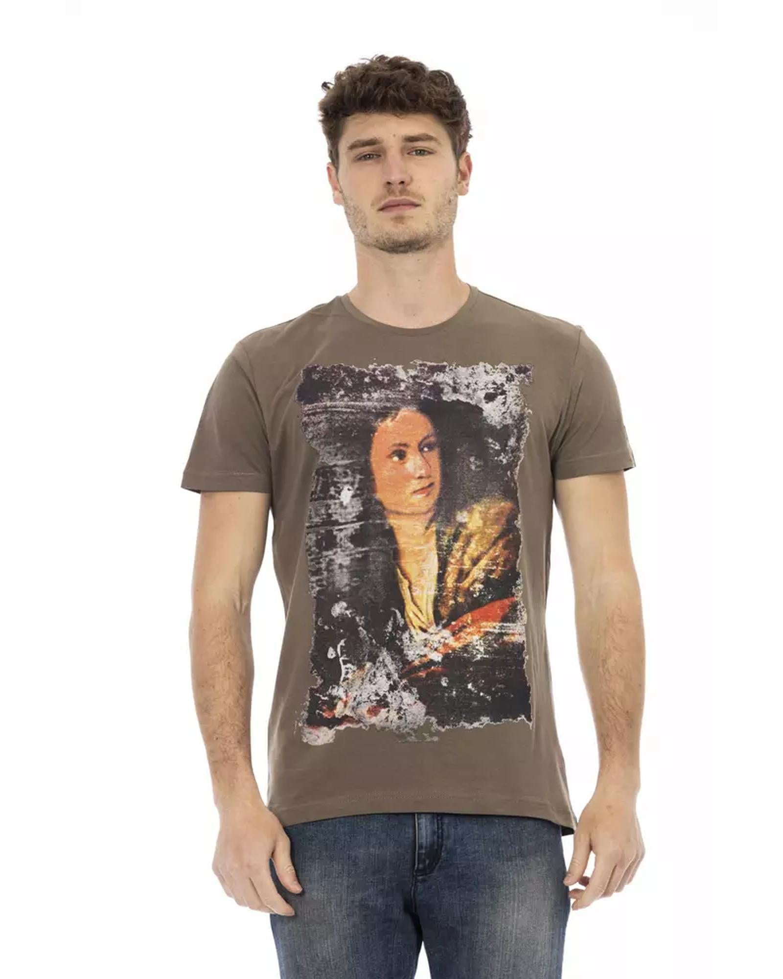 Printed Short Sleeve T-shirt with Round Neck L Men-0