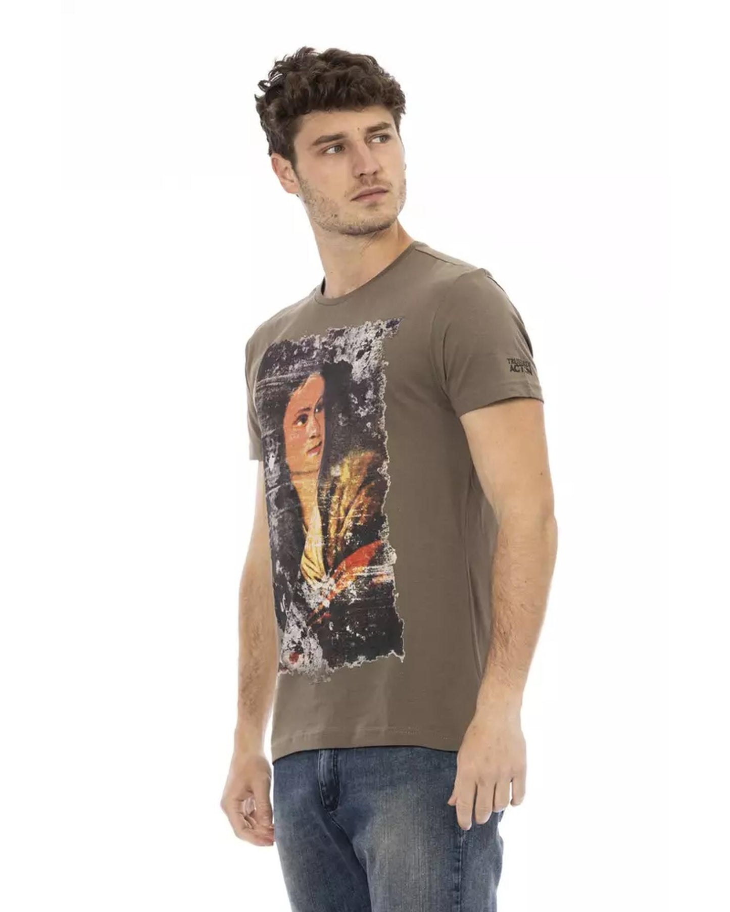 Printed Short Sleeve T-shirt with Round Neck L Men-1