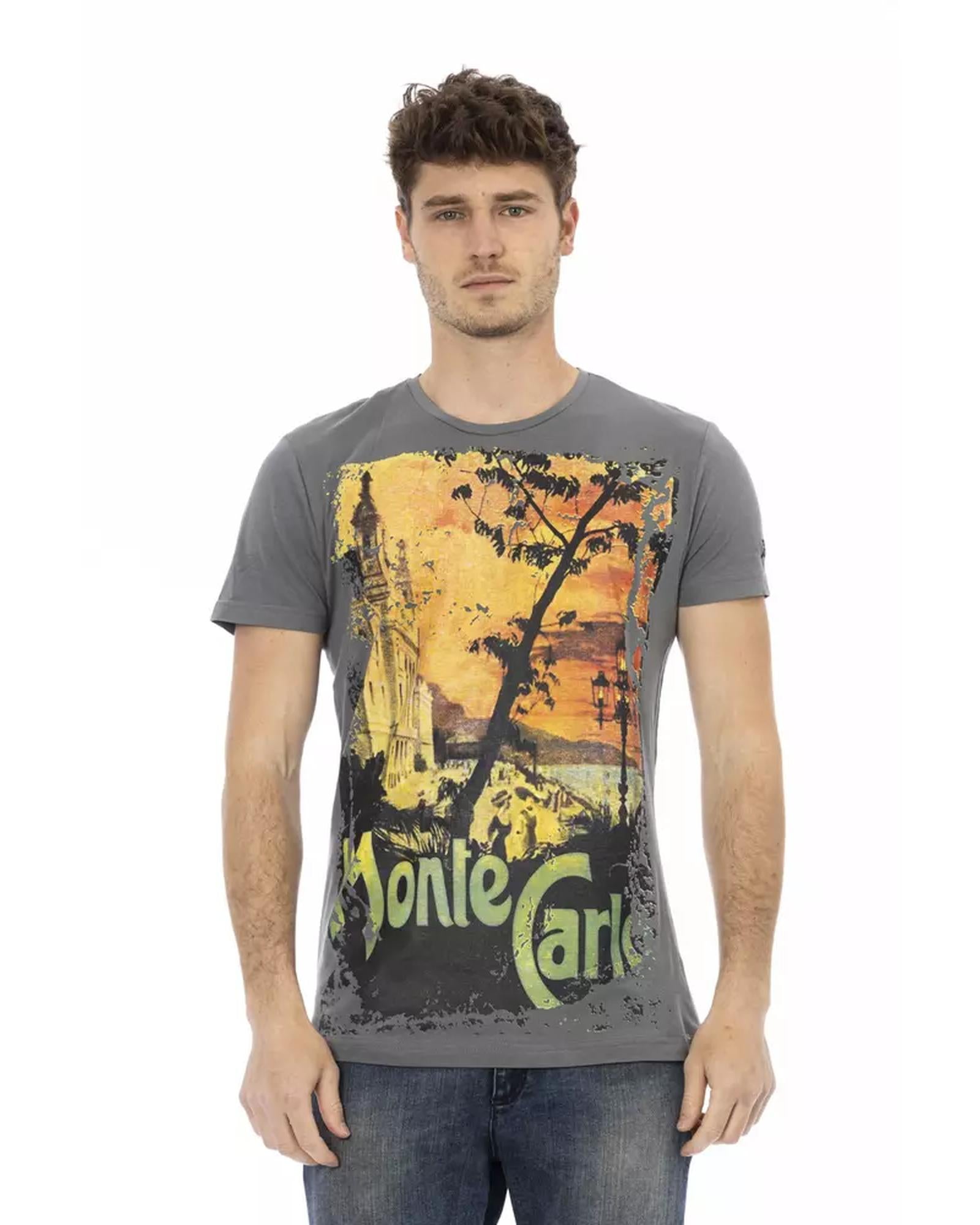 Short Sleeve T-Shirt with Round Neck and Front Print L Men-0