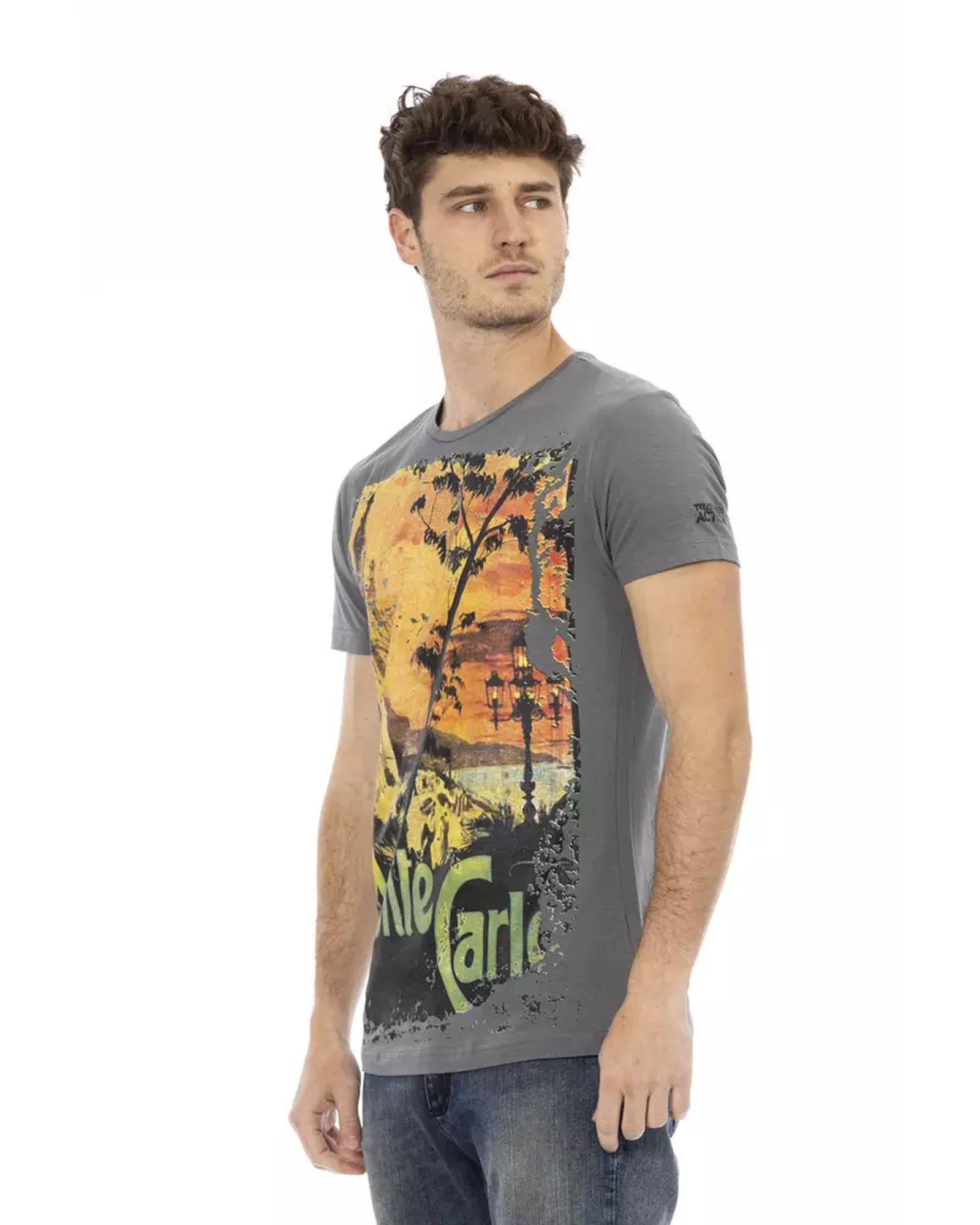 Short Sleeve T-Shirt with Round Neck and Front Print L Men-1