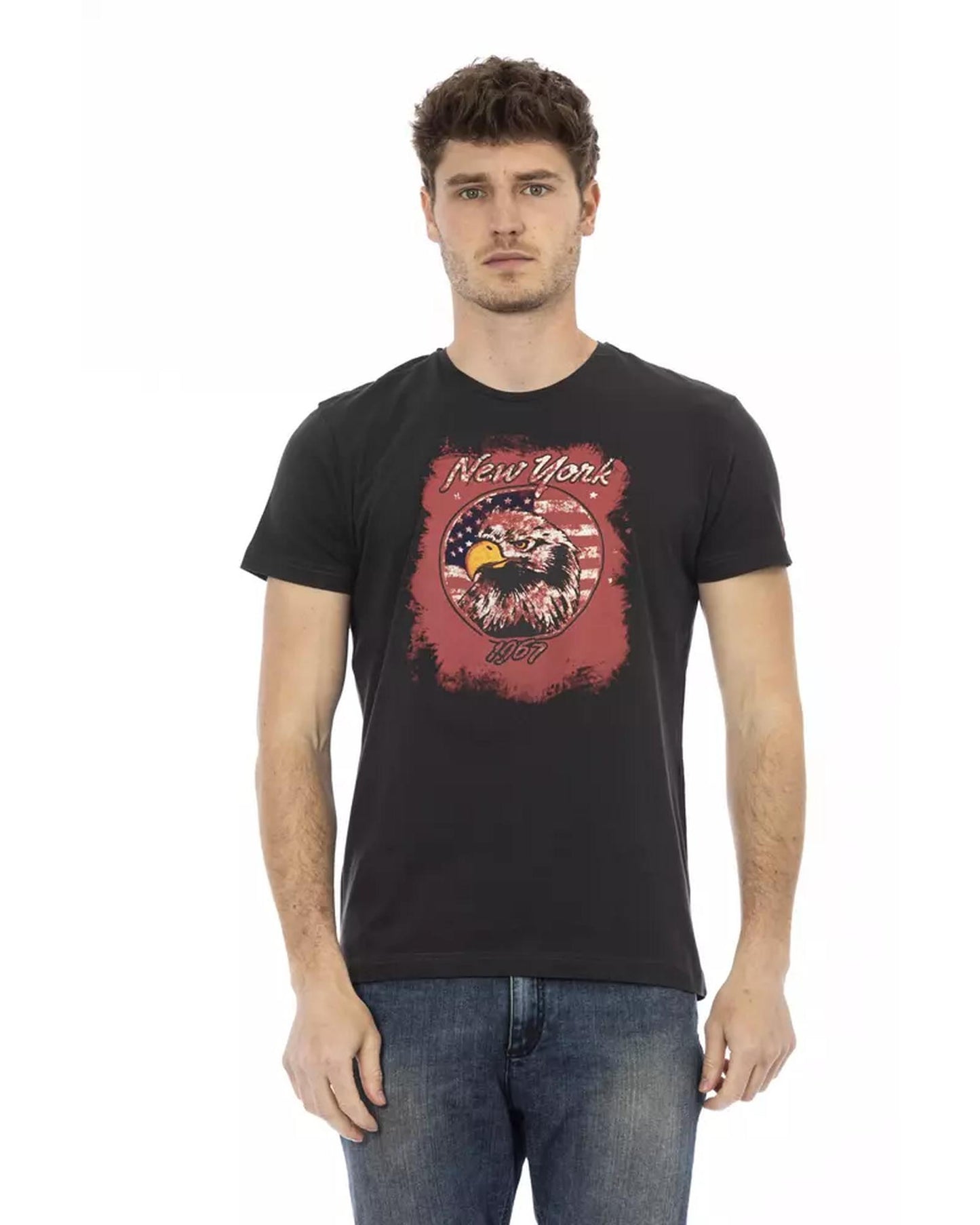 Short Sleeve T-shirt with Round Neck and Front Print L Men-0