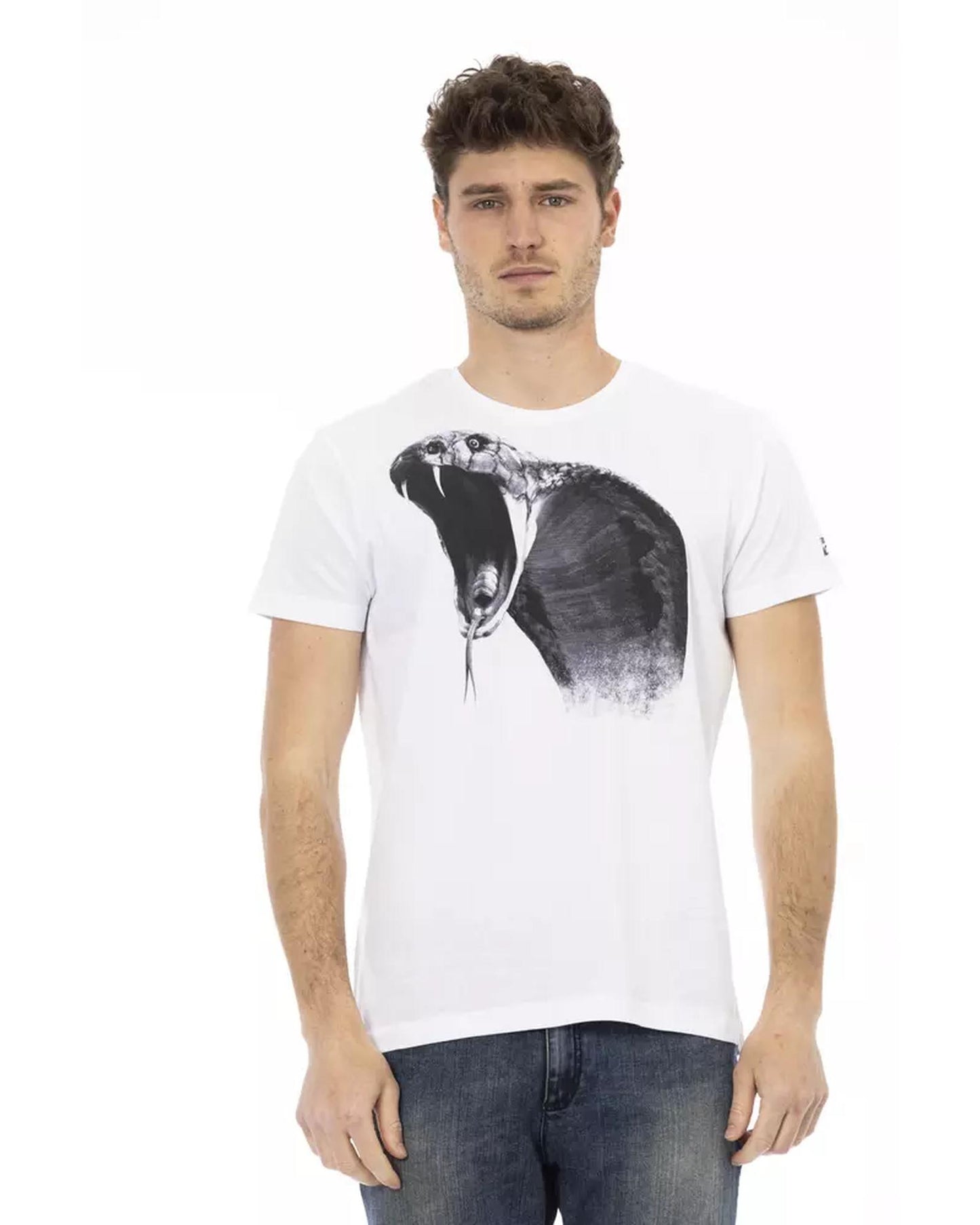 Short Sleeve Round Neck T-Shirt with Front Print L Men-0