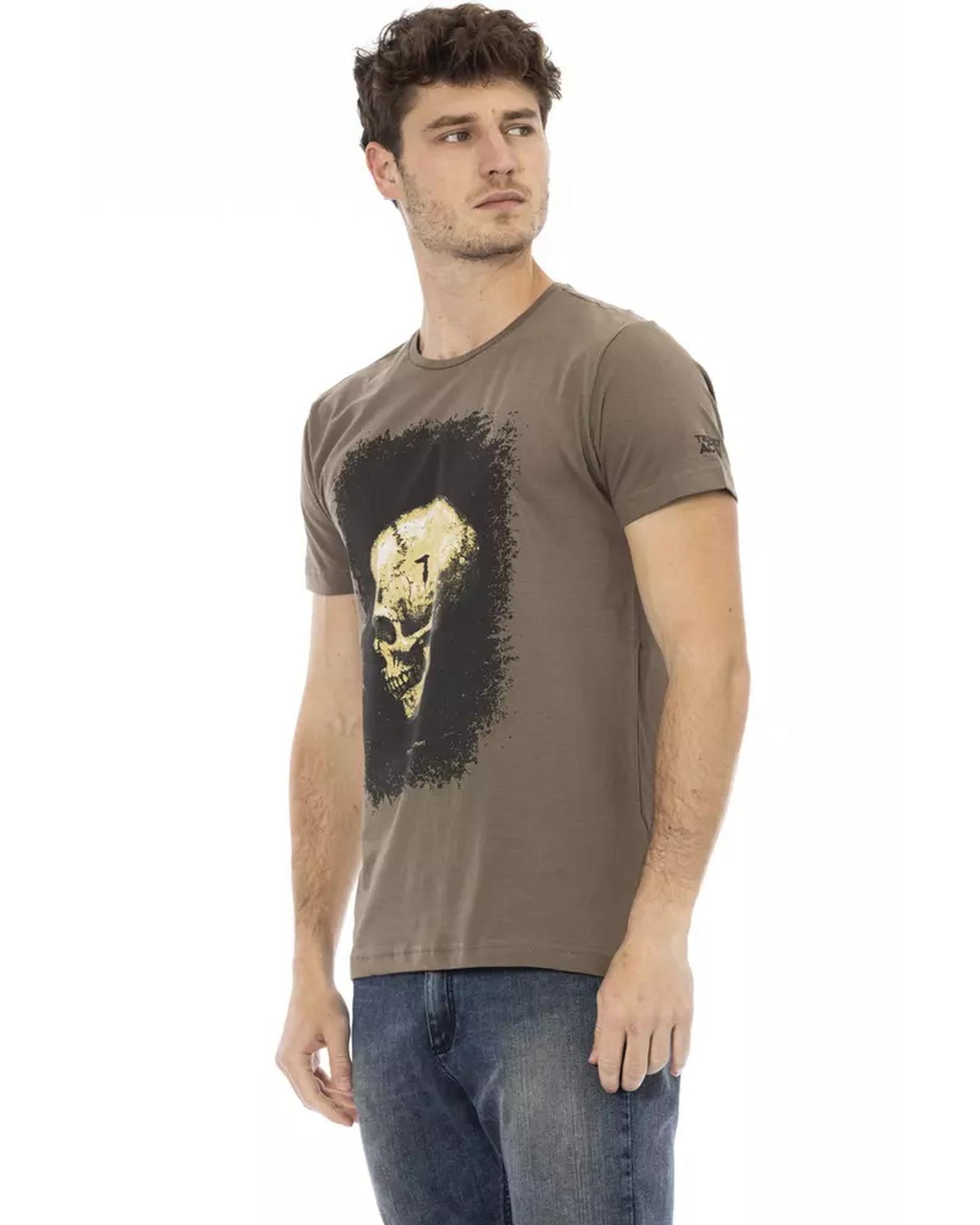 Short Sleeve Round Neck T-shirt with Front Print L Men-1