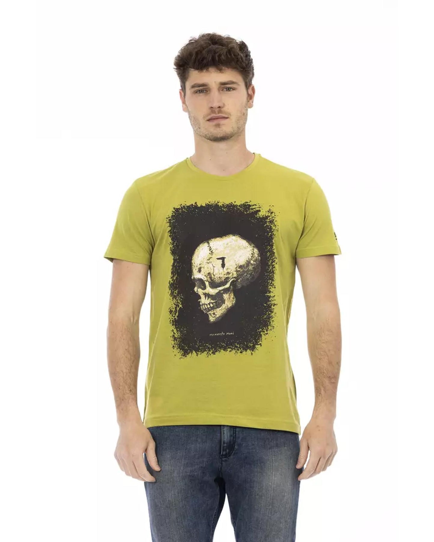 Short Sleeve Round Neck T-shirt with Front Print L Men-0