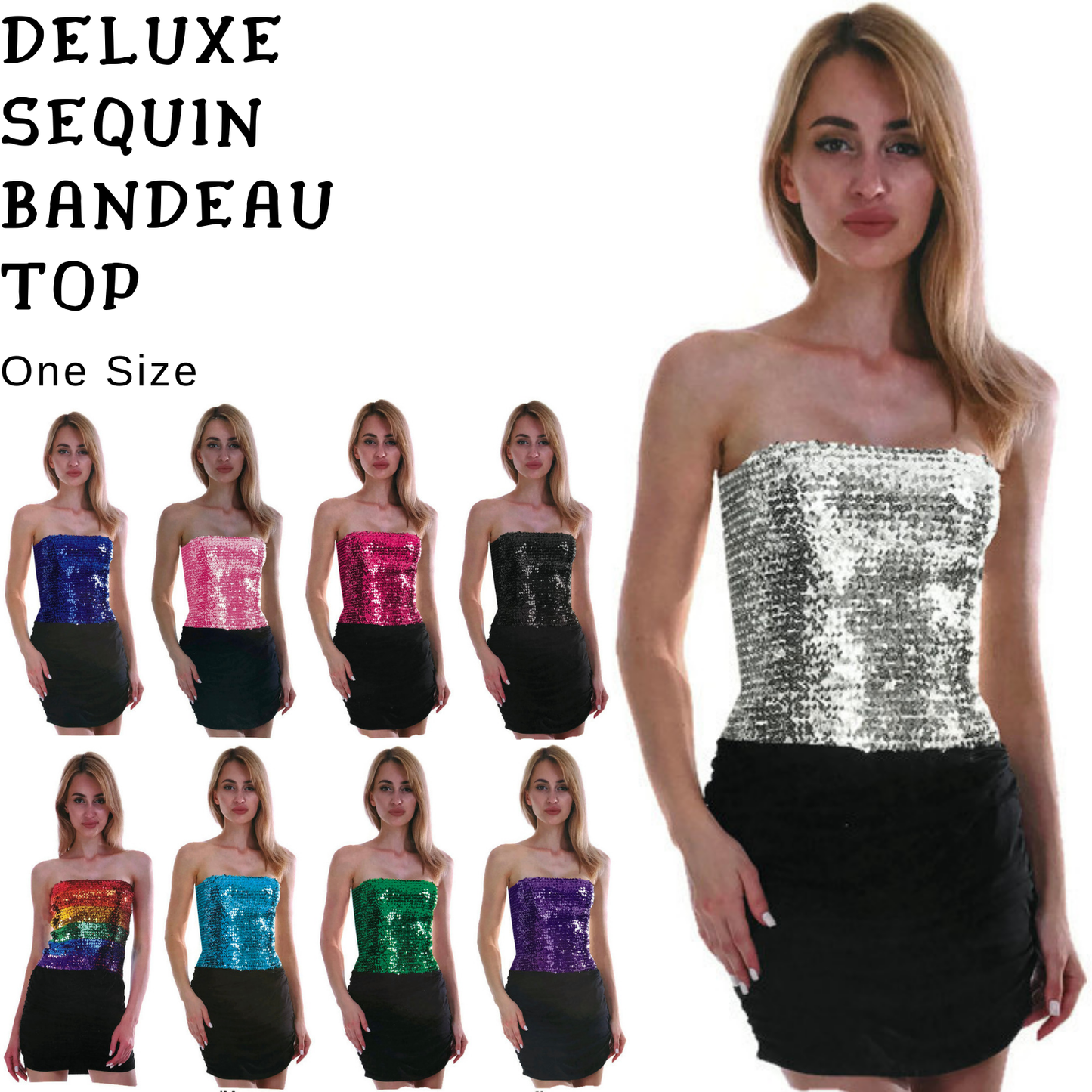 Womens SEQUIN BANDEAU CROP TOP Sparkling Sparkly Costume Tube - Green-3