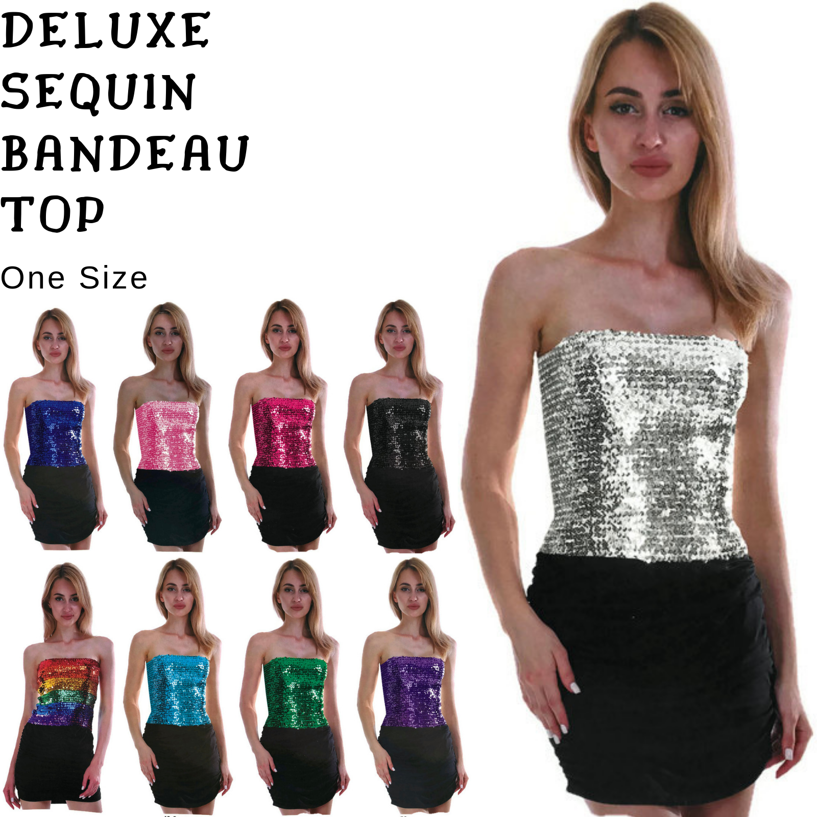 Womens SEQUIN BANDEAU CROP TOP Sparkling Sparkly Costume Tube - Rainbow-3