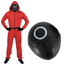 Adult Squid Game Guard Tracksuit Red Full Party Costume Set w/ Mask - Circle Mask - S/M-0