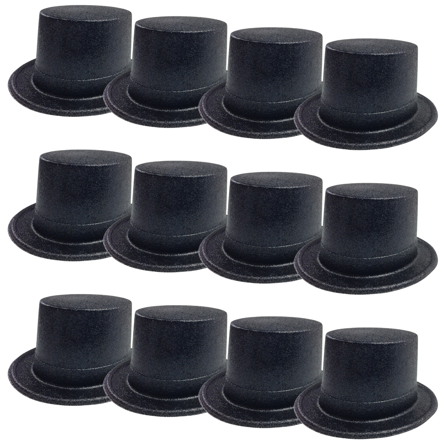 12x GLITTER TOP HAT Fancy Party Plastic Costume Tall Cap Fun Dress Up BULK - Black-0