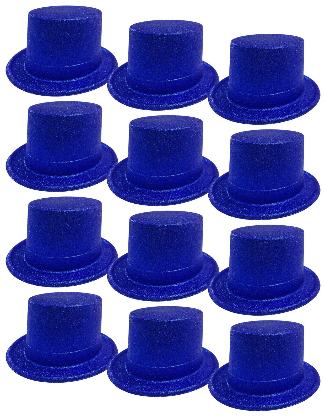 12x GLITTER TOP HAT Fancy Party Plastic Costume Tall Cap Fun Dress Up BULK - Blue-0