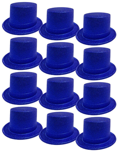 12x GLITTER TOP HAT Fancy Party Plastic Costume Tall Cap Fun Dress Up BULK - Blue-0