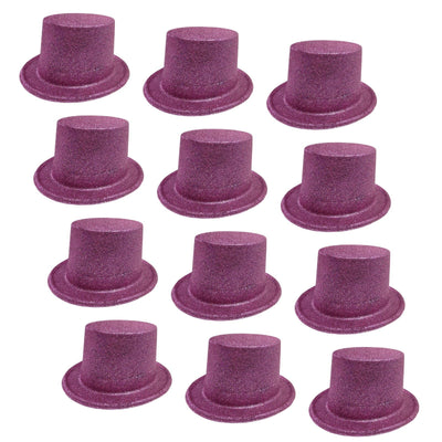 12x GLITTER TOP HAT Fancy Party Plastic Costume Tall Cap Fun Dress Up BULK - Light Pink-0