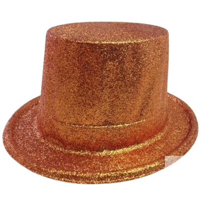 12x GLITTER TOP HAT Fancy Party Plastic Costume Tall Cap Fun Dress Up BULK - Orange-1