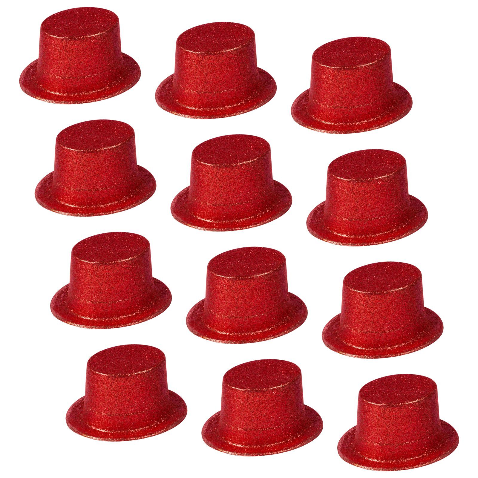 12x GLITTER TOP HAT Fancy Party Plastic Costume Tall Cap Fun Dress Up BULK - Red-0