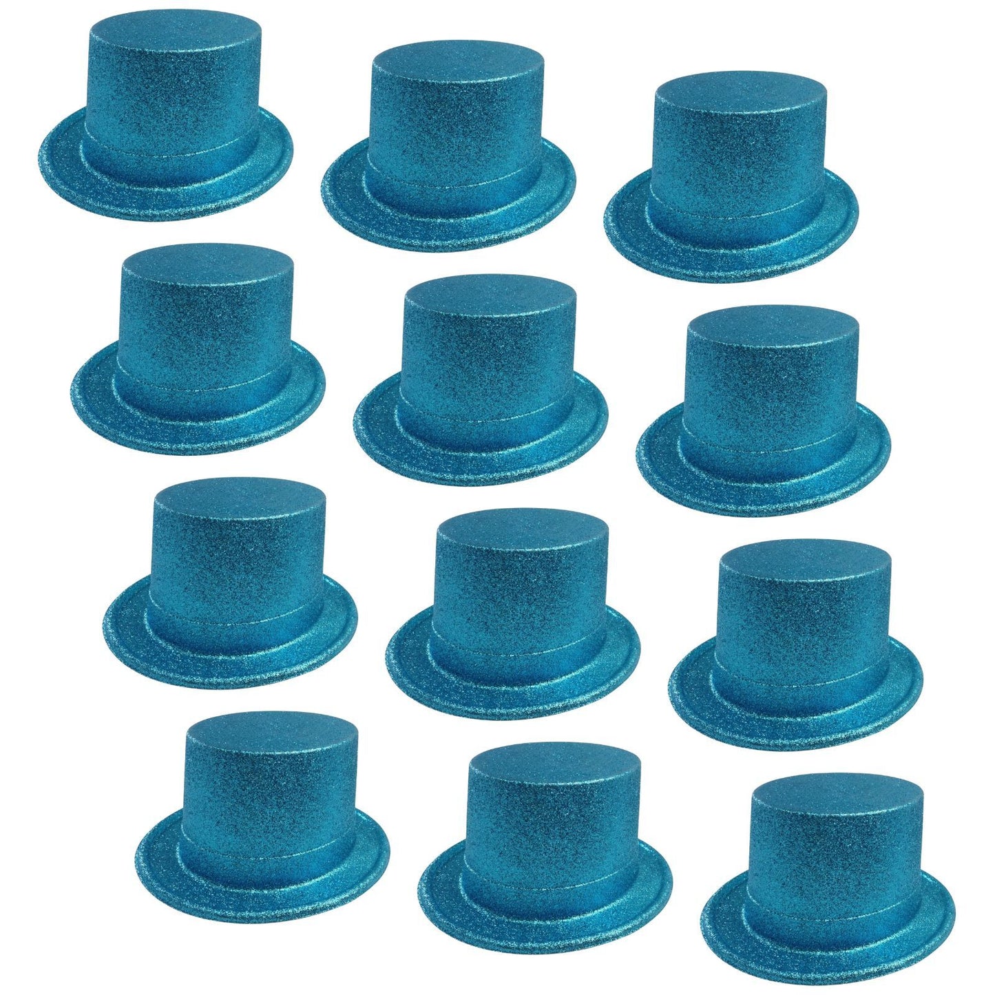 12x GLITTER TOP HAT Fancy Party Plastic Costume Tall Cap Fun Dress Up BULK - Sky Blue-0