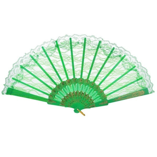 LACE FAN Hand Folding Wedding Party Bridal Spanish Costume Accessory - Green-1