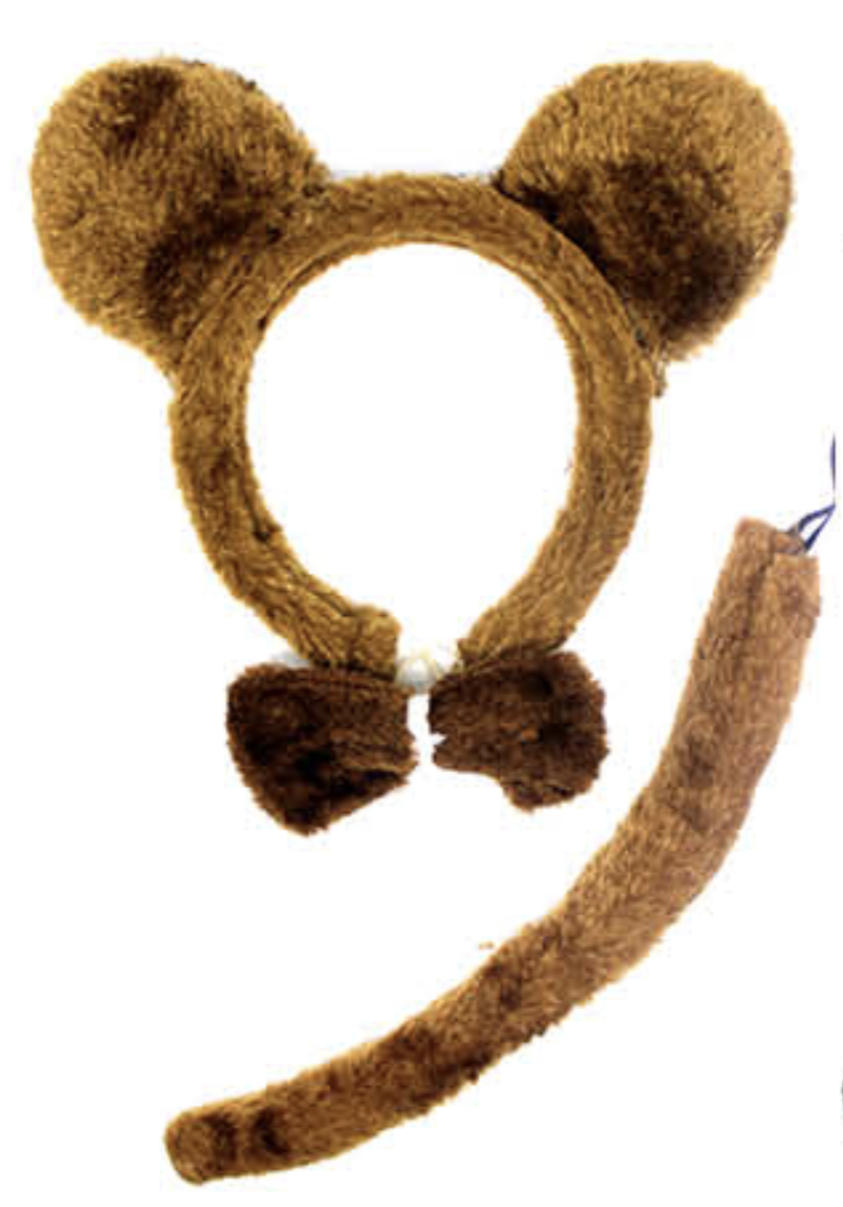 BROWN BEAR EARS HEADBAND w Bow Tail Animal Costume Halloween Party Hair Accessory-0