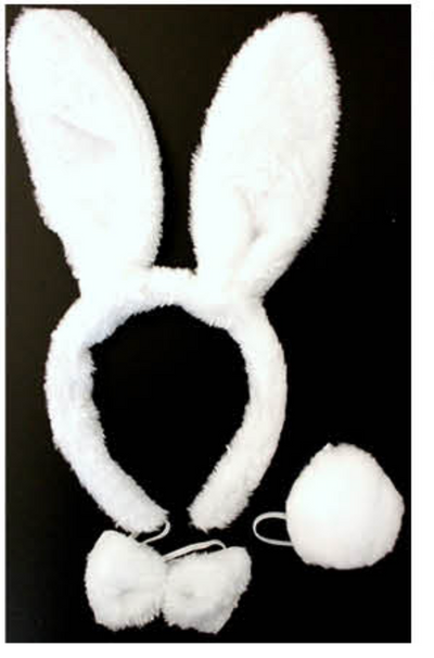 WHITE RABBIT EARS HEADBAND w Bow Tail Animal Costume Halloween Party Hair Accessory-0