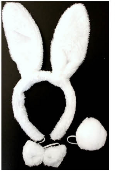 WHITE RABBIT EARS HEADBAND w Bow Tail Animal Costume Halloween Party Hair Accessory-1