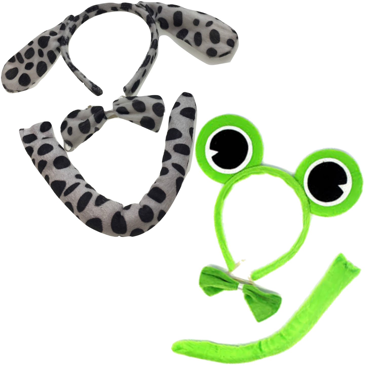 2pc Set Animal Headband w Bow Tail Dog + Frog Ears Hair Costume Halloween Party-0