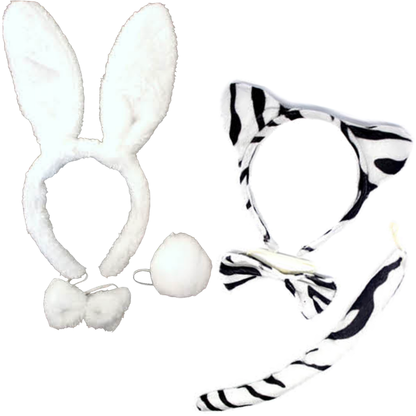 2pc Set Animal Headband w Bow Tail Rabbit + Zebra Ears Costume Halloween Party-0