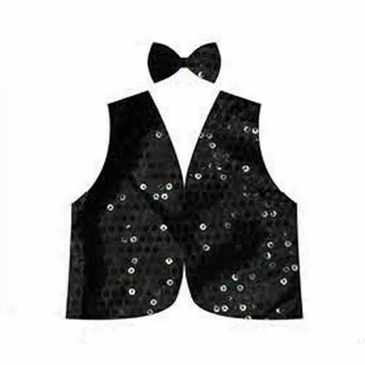 Kids Sequin Vest Bow Tie Set Costume 80s Party Dress Up Waistcoat - Black-0