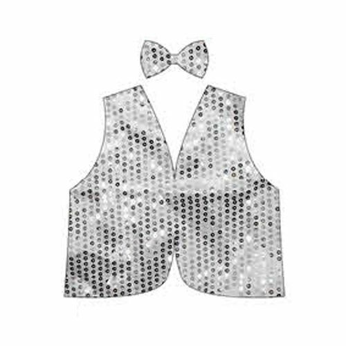 Kids Sequin Vest Bow Tie Set Costume 80s Party Dress Up Waistcoat - Silver-1