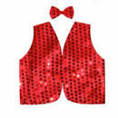 Kids Sequin Vest Bow Tie Set Costume 80s Party Dress Up Waistcoat - Red-0