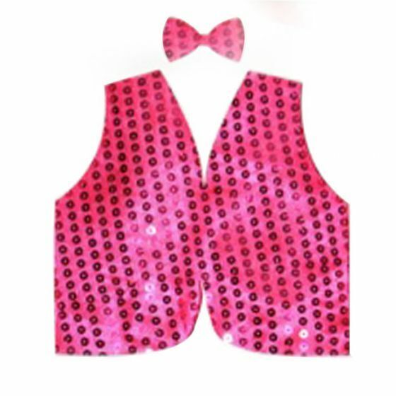 Kids Sequin Vest Bow Tie Set Costume 80s Party Dress Up Waistcoat - Hot Pink-0