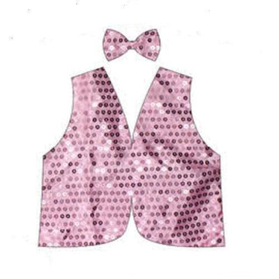 Kids Sequin Vest Bow Tie Set Costume 80s Party Dress Up Waistcoat - Light Pink-0